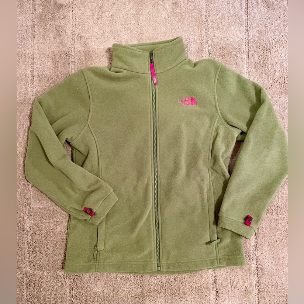 The North Face girl’s green fleece full zip jacket size 14-16